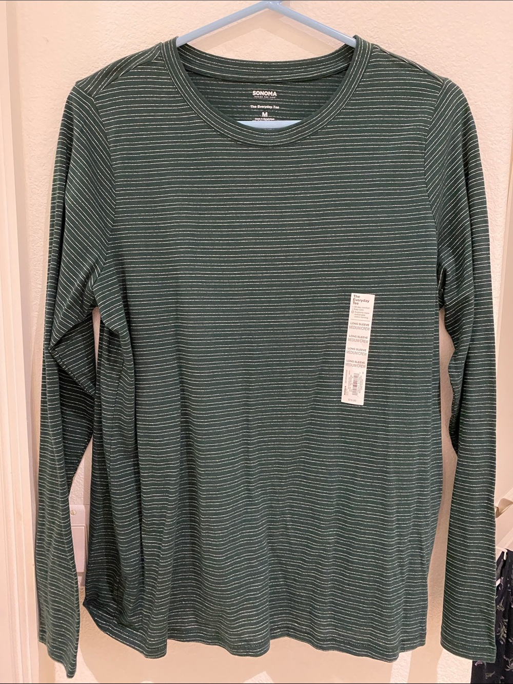 Sonoma Goods For Life Emerald & Silver Striped Long Sleeve Tee - Size M - NWT